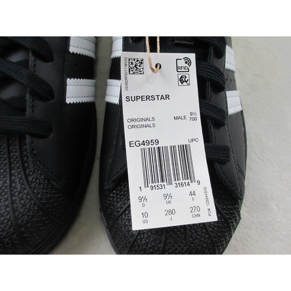 NEW Adidas Superstar Shoes Mens 10 Black White EG4959 Trefoil Sneakers 01 - Picture 6 of 13
